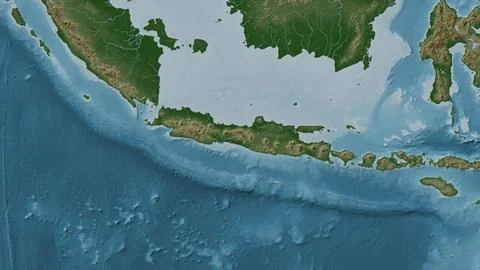 Java Island in the Java Sea on a colored elevation map Illustration