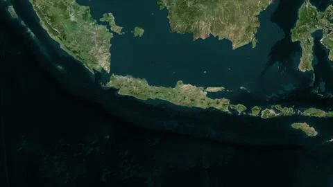 Java Island in the Java Sea on a satellite image taken in February 13, 2023 Stock-Illustration
