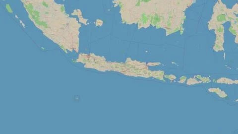 Java Island in the Java Sea on a topographic, OSM standard style map Illustrazione stock