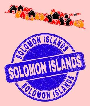 Java Island Map Collage of Flame and Houses and Scratched Solomon Islands Seal Stock Illustration
