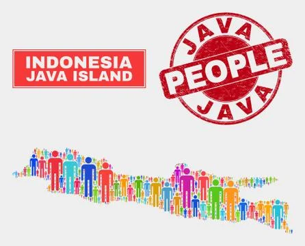 Java Island Map Population People and Rubber Seal Stockillustratie