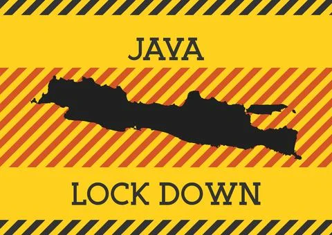 Java Lock Down Sign. Yellow island pandemic danger icon. Vector illustration. Ilustração Stock