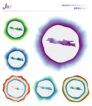 Java logo collection. Colorful badge of the island. Layers around Java bord.. 스톡 일러스트