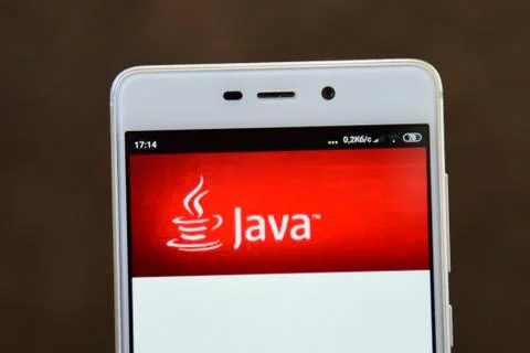 Java logo on the smartphone screen close up 스톡 사진