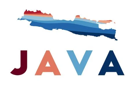 Java map. Map of the island with beautiful geometric waves in red blue colo.. Ilustración de archivo