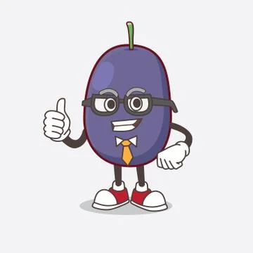 Java Plum cartoon businessman mascot character wearing tie and glasses Illustrazione stock