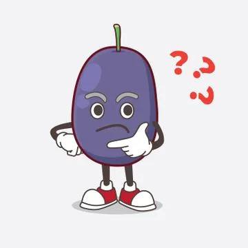 Java Plum cartoon mascot character in a confused gesture Stock-Illustration