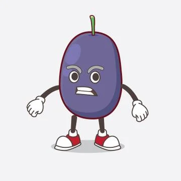 Java Plum cartoon mascot character with angry face Stockillustratie