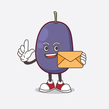 Java Plum cartoon mascot character holding an envelope Stock-Illustration