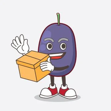 Java Plum cartoon mascot character holding a box Stock Illustration