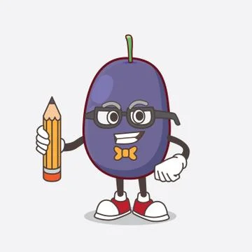 Java Plum cartoon mascot character holding pencil Ilustração Stock