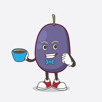 Java Plum cartoon mascot character with a cup of coffee Stock Illustration