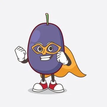 Java Plum cartoon mascot character dressed as a Super hero Stockillustratie