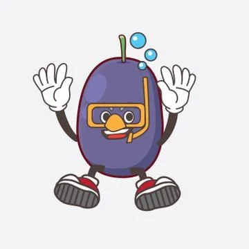 Java Plum cartoon mascot character wearing Diving glasses Illustration