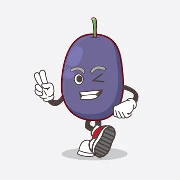 Java Plum cartoon mascot character with two fingers Ilustração Stock