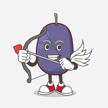 Java Plum cartoon mascot character Cupid with arrow and wings Ilustración de archivo