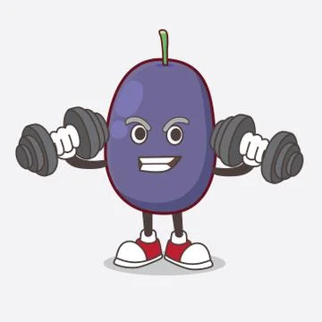 Java Plum cartoon mascot character on fitness exercise trying barbells イラスト素材