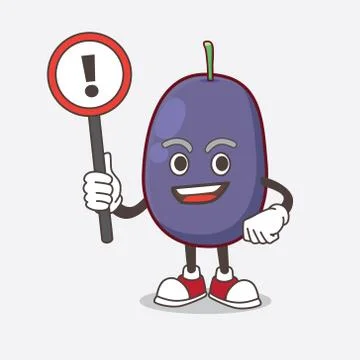 Java Plum cartoon mascot character rise up a warning sign Illustration
