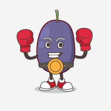 Java Plum cartoon mascot character in sporty boxing style Stock Illustration