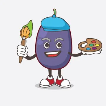 Java Plum cartoon mascot character painter style with art brush Ilustração Stock