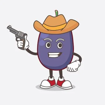 Java Plum cartoon mascot character holding gun Stock-Illustration