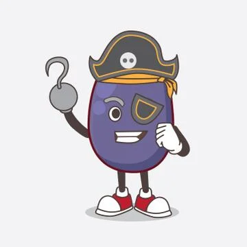 Java Plum cartoon mascot character in pirate style and wearing hat Stockillustratie