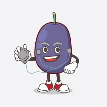 Java Plum cartoon mascot character as a Doctor working with stethoscope Stockillustratie