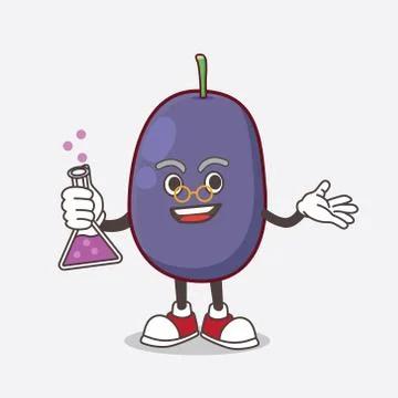 Java Plum cartoon mascot professor character with glass tube Ilustración de archivo