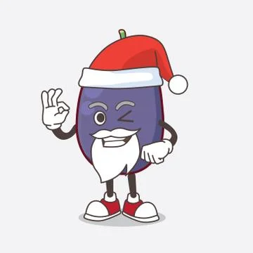 Java Plum cartoon santa mascot character with ok finger Stock Illustration