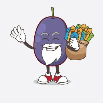 Java Plum cartoon santa mascot character having a sack of gifts Ilustração Stock