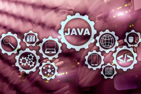 Java Programming concept. Virtual machine. On server room background Stock Photos