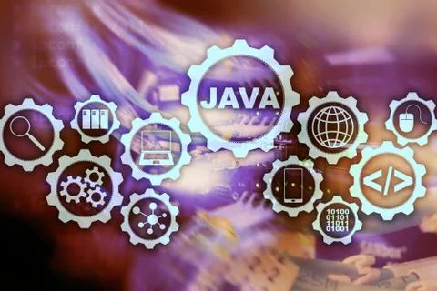 Java Programming concept. Virtual machine. On server room background. Stock Photos