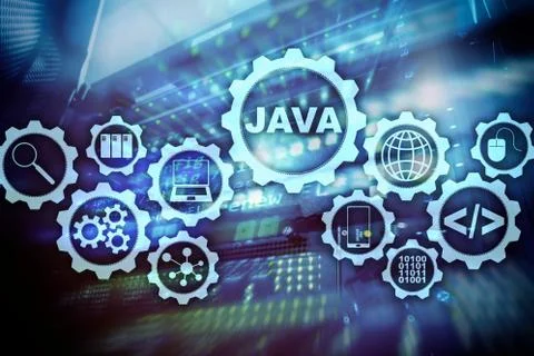 Java Programming concept. Virtual machine. On server room background. Stock Photos