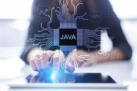 Java programming language application and web development concept on virtual Stock Photos