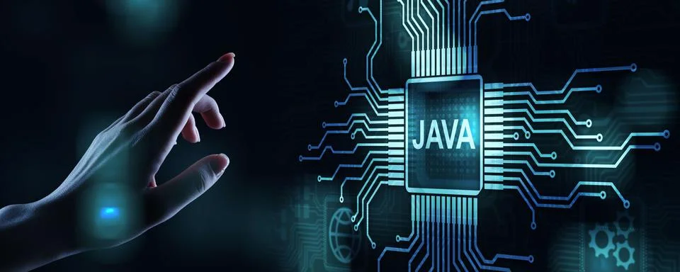 Java programming language application and web development concept on virtual Stock Photos