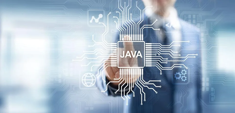 Java programming language application and web development concept on virtual Stock Photos