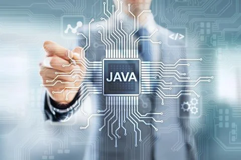 Java programming language application and web development concept on virtual Stock Photos