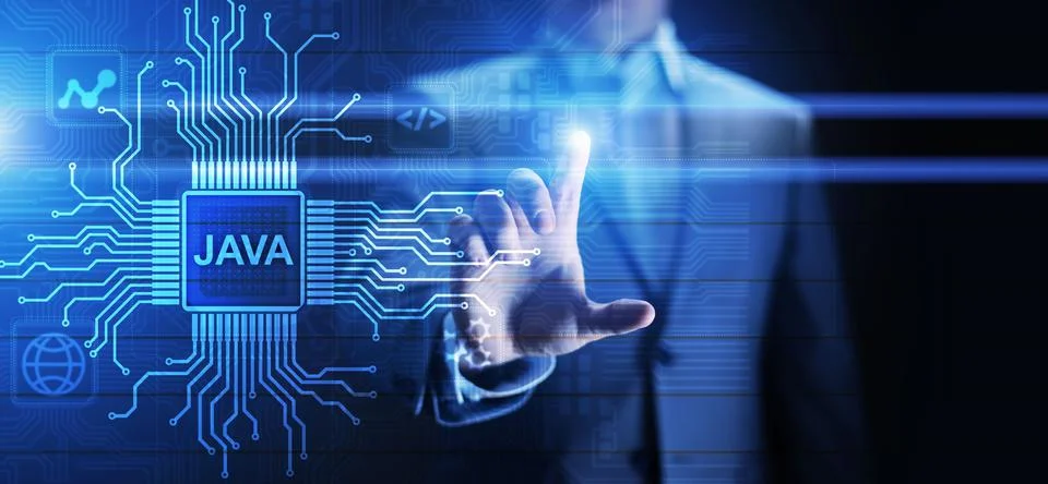 Java programming language application and web development concept on virtual Stock Photos