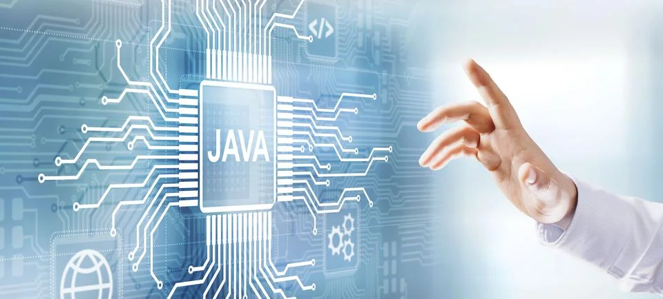 Java programming language application and web development concept on virtual Stock Photos