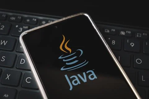 Java Programming language for mobile development, concept. Smartphone on th.. Stock Photos