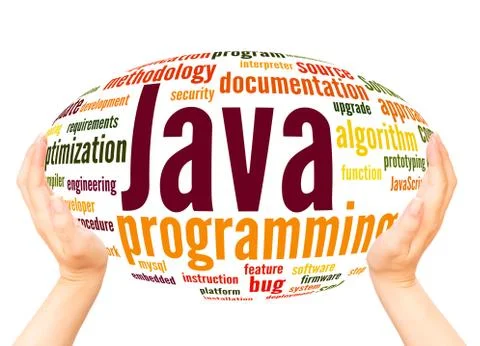 Java programming word cloud hand sphere concept Stock Photos