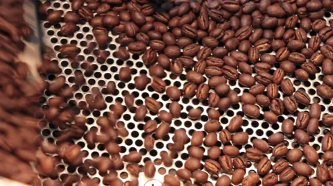 Java: Roasted Coffee Beans shake as they are spread in cooling cycle  Stock Footage 37256134