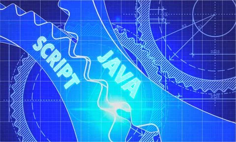 Java Script on the Cogwheels. Blueprint Style Stock Illustration