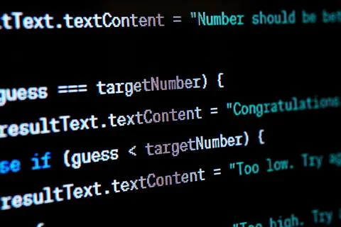 Java script source code on the screen. Stock Photos