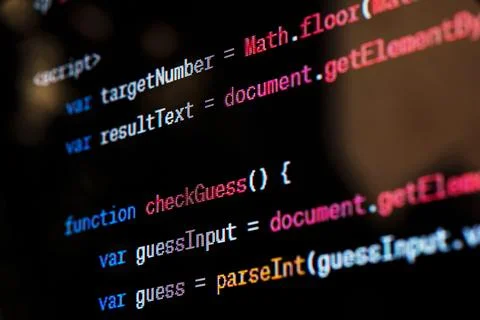 Java script source code on the screen. Stock Photos