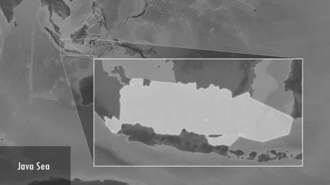 Java Sea. Grayscale map. Patterson Cylindrical. Location Vídeos de archivo 296888422