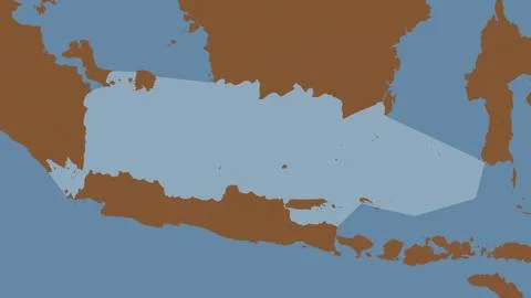 Java Sea highlighted on a tiled pattern colored map Ilustração Stock