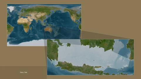 Java Sea. Location. Satellite map Ilustração Stock