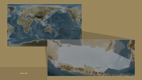 Java Sea. Location. Sepia map Stockillustratie