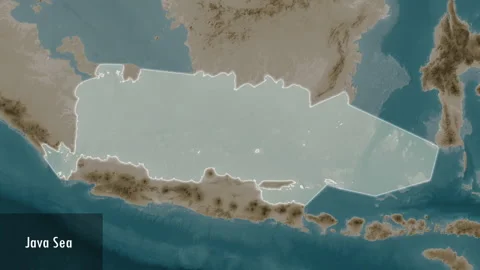 Java Sea. Sepia map. Patterson Cylindrical. Close-up Stock-Footage 296870203